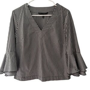 White House Black Market Gingham Top Bell Sleeve J28